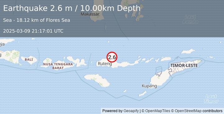 Earthquake FLORES REGION, INDONESIA (2.6 m) (2025-03-09 21:17:01 UTC)