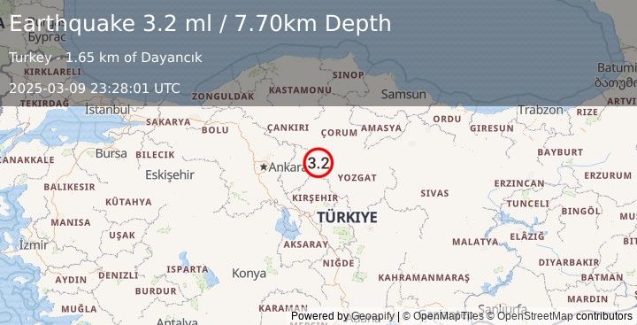 Earthquake CENTRAL TURKEY (3.2 ml) (2025-03-09 23:28:01 UTC)