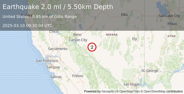 Earthquake NEVADA (2.0 ml) (2025-03-10 00:30:04 UTC)