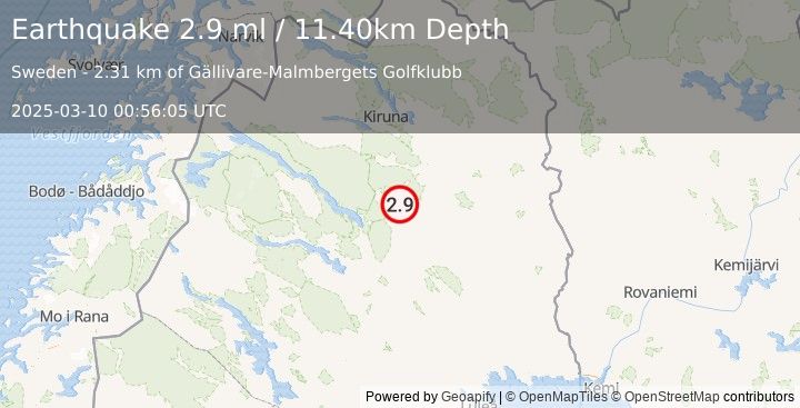 Earthquake SWEDEN (2.9 ml) (2025-03-10 00:56:03 UTC)