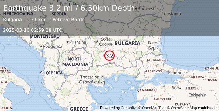 Earthquake BULGARIA (3.3 m) (2025-03-10 02:59:27 UTC)