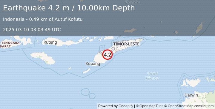 Earthquake TIMOR REGION (4.2 m) (2025-03-10 03:03:49 UTC)