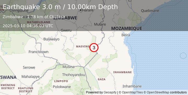 Earthquake ZIMBABWE (3.0 m) (2025-03-10 04:36:03 UTC)