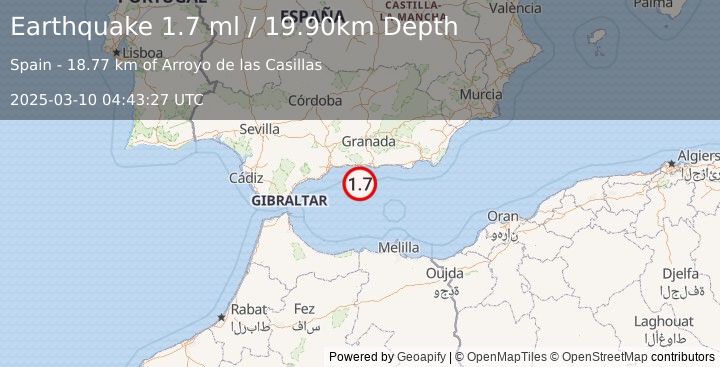 Earthquake STRAIT OF GIBRALTAR (1.7 ml) (2025-03-10 04:43:27 UTC)