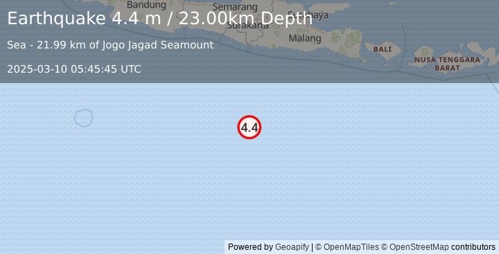 Earthquake SOUTH OF JAVA, INDONESIA (4.4 m) (2025-03-10 05:45:45 UTC)