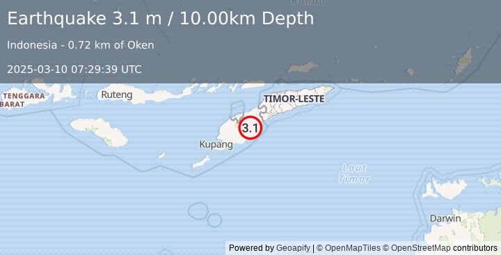 Earthquake TIMOR REGION (3.1 m) (2025-03-10 07:29:39 UTC)