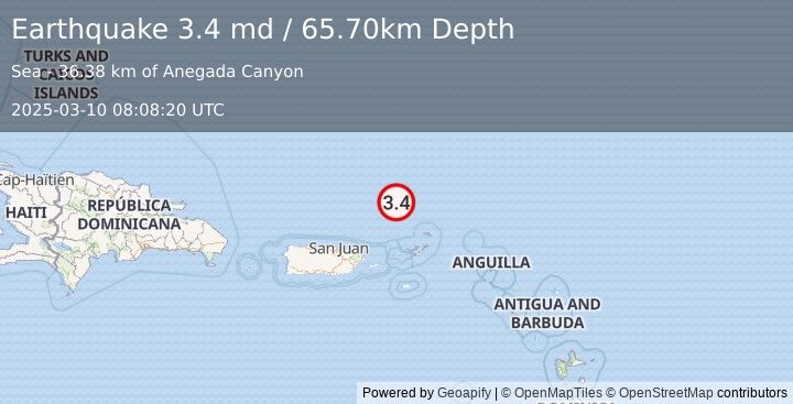 Earthquake VIRGIN ISLANDS REGION (3.4 md) (2025-03-10 08:08:20 UTC)