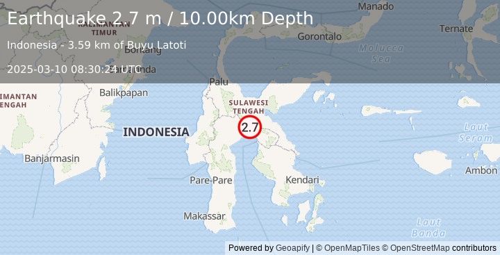 Earthquake SULAWESI, INDONESIA (2.7 m) (2025-03-10 08:30:24 UTC)