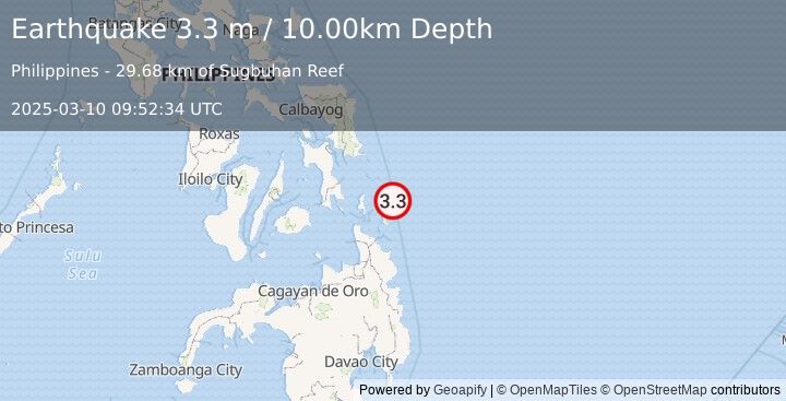 Earthquake PHILIPPINE ISLANDS REGION (3.3 m) (2025-03-10 09:52:34 UTC)