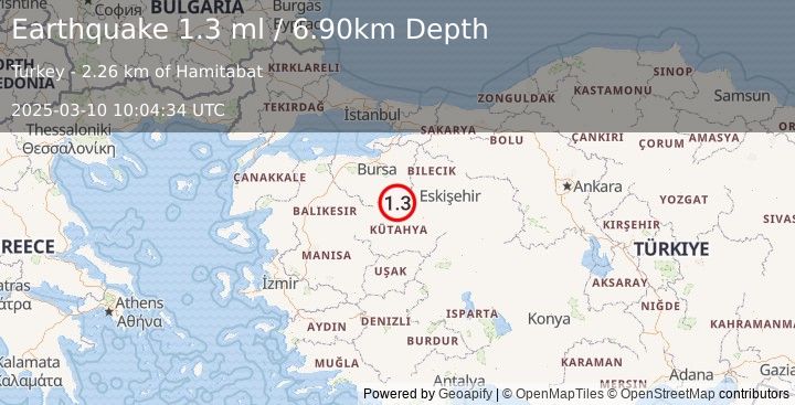 Earthquake WESTERN TURKEY (1.3 ml) (2025-03-10 10:04:34 UTC)