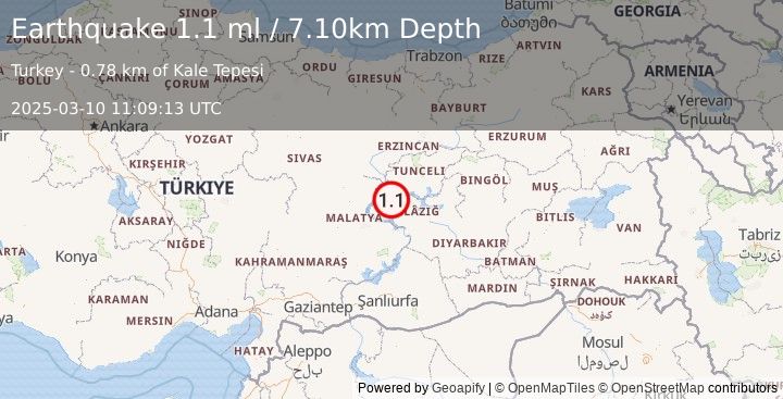 Earthquake EASTERN TURKEY (1.1 ml) (2025-03-10 11:09:13 UTC)