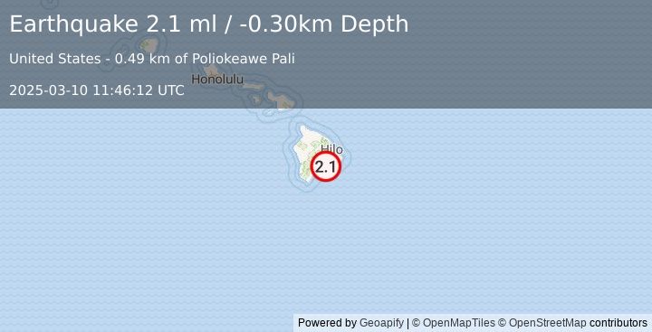 Earthquake ISLAND OF HAWAII, HAWAII (2.1 ml) (2025-03-10 11:46:12 UTC)