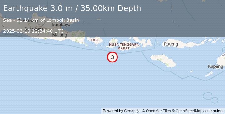 Earthquake LOMBOK REGION, INDONESIA (3.0 m) (2025-03-10 12:34:40 UTC)