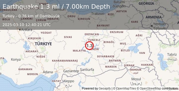 Earthquake EASTERN TURKEY (1.3 ml) (2025-03-10 12:40:21 UTC)