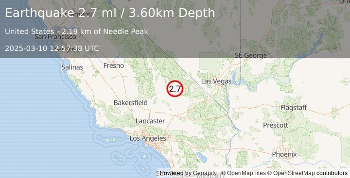 Earthquake CENTRAL CALIFORNIA (2.6 ml) (2025-03-10 12:57:39 UTC)