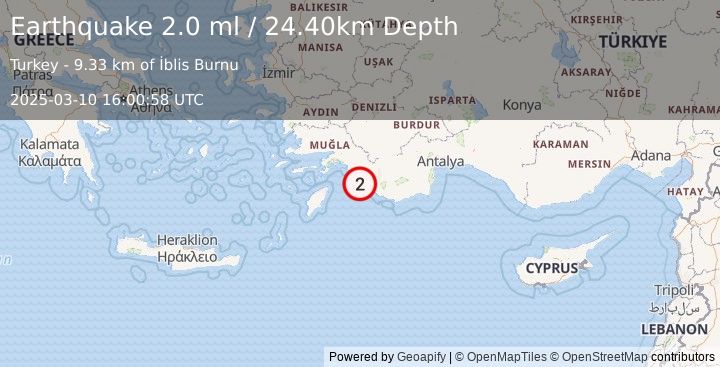 Earthquake DODECANESE IS.-TURKEY BORDER REG (2.0 ml) (2025-03-10 16:00:58 UTC)