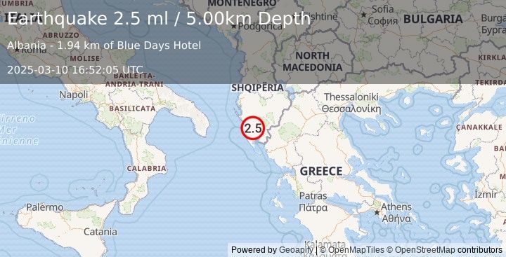 Earthquake ALBANIA (2.2 ml) (2025-03-10 16:52:06 UTC)