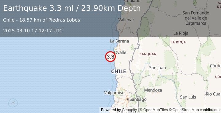 Earthquake OFFSHORE COQUIMBO, CHILE (3.3 ml) (2025-03-10 17:12:17 UTC)