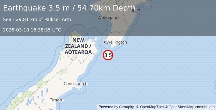 Earthquake NORTH ISLAND OF NEW ZEALAND (3.5 m) (2025-03-10 18:38:35 UTC)