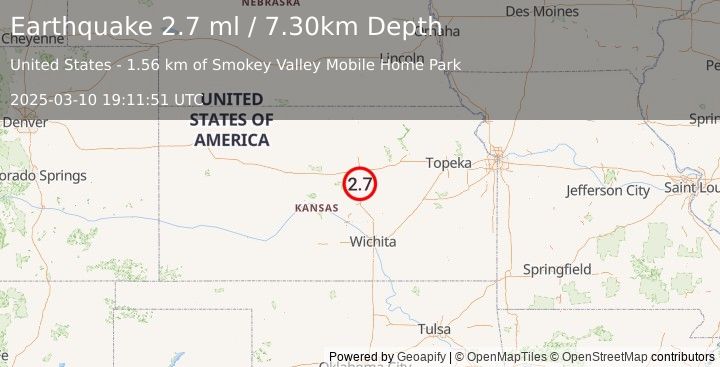 Earthquake KANSAS (2.7 ml) (2025-03-10 19:11:51 UTC)