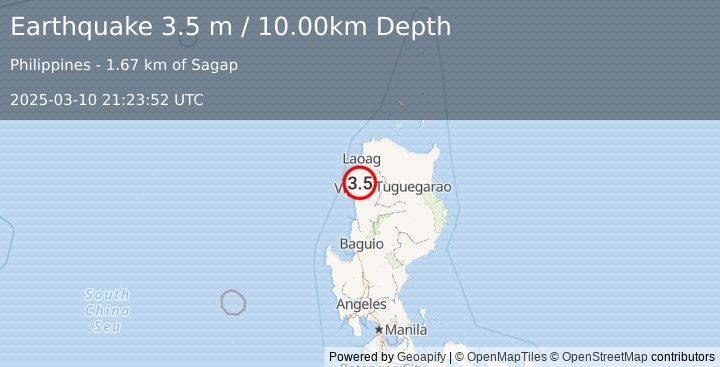 Earthquake LUZON, PHILIPPINES (3.5 m) (2025-03-10 21:23:52 UTC)