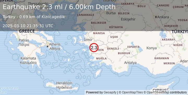 Earthquake WESTERN TURKEY (2.3 ml) (2025-03-10 21:35:31 UTC)