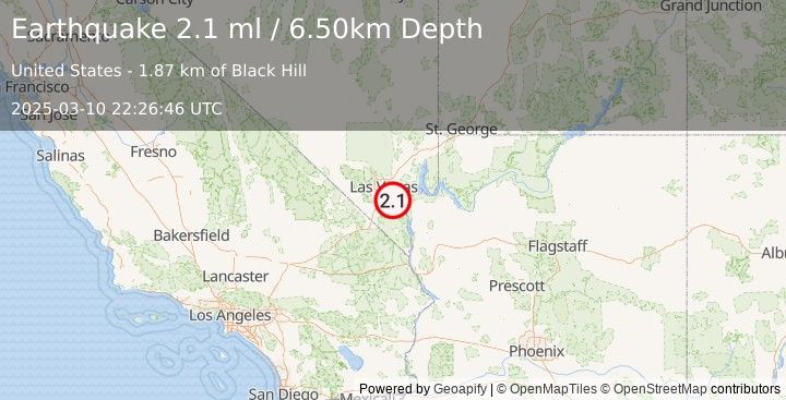 Earthquake NEVADA (2.1 ml) (2025-03-10 22:26:46 UTC)