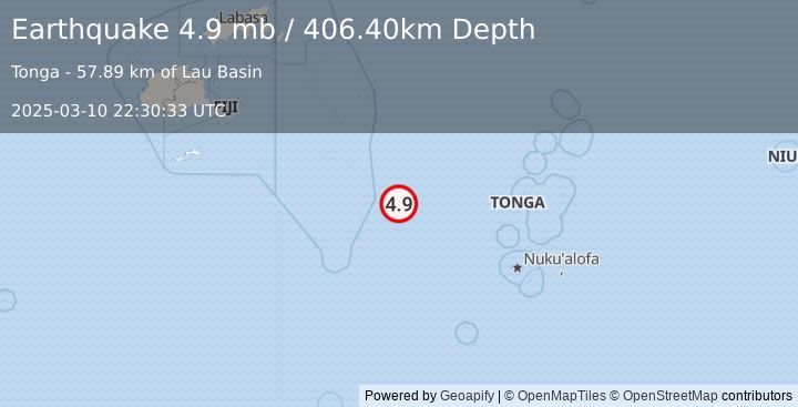 Earthquake FIJI REGION (4.9 mb) (2025-03-10 22:30:33 UTC)