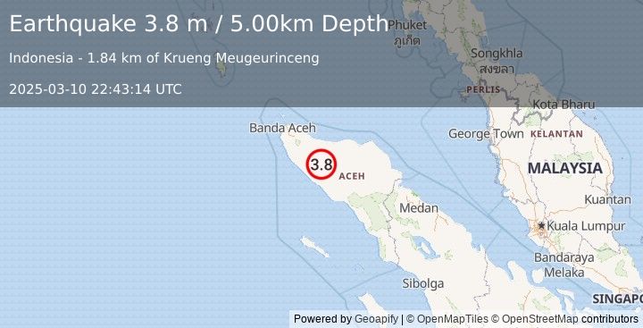 Earthquake NORTHERN SUMATRA, INDONESIA (3.8 m) (2025-03-10 22:43:14 UTC)