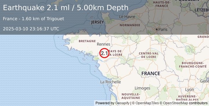 Earthquake FRANCE (2.1 ml) (2025-03-10 23:16:37 UTC)