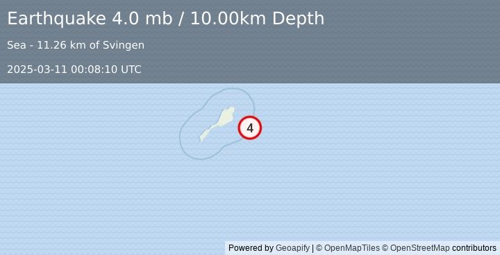 Earthquake JAN MAYEN ISLAND REGION (4.0 mb) (2025-03-11 00:08:10 UTC)