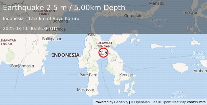 Earthquake SULAWESI, INDONESIA (2.5 m) (2025-03-11 00:55:36 UTC)