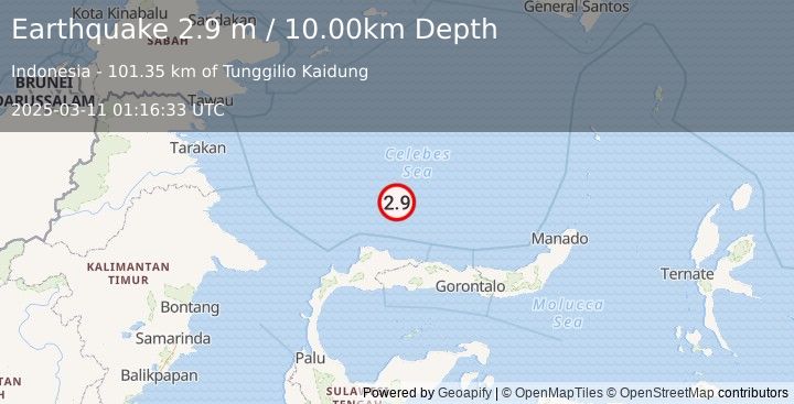 Earthquake CELEBES SEA (2.9 m) (2025-03-11 01:16:33 UTC)