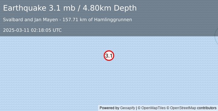 Earthquake NORWEGIAN SEA (3.1 mb) (2025-03-11 02:18:05 UTC)