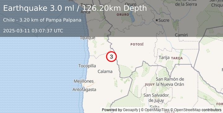 Earthquake ANTOFAGASTA, CHILE (3.0 ml) (2025-03-11 03:07:37 UTC)