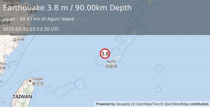 Earthquake RYUKYU ISLANDS, JAPAN (3.8 m) (2025-03-11 03:23:30 UTC)
