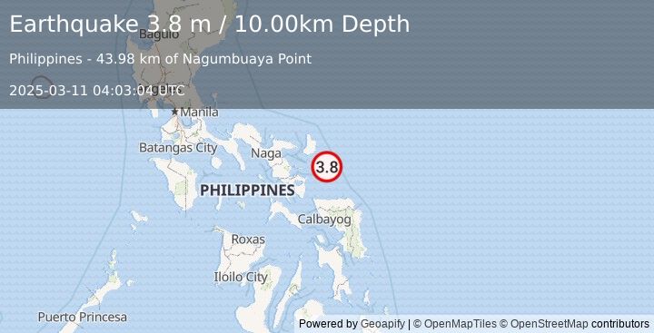 Earthquake CATANDUANES, PHILIPPINES (3.8 m) (2025-03-11 04:03:04 UTC)