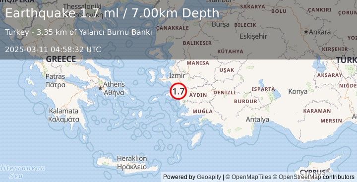 Earthquake WESTERN TURKEY (1.7 ml) (2025-03-11 04:58:32 UTC)