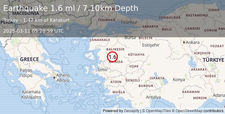 Earthquake WESTERN TURKEY (1.6 ml) (2025-03-11 05:28:59 UTC)