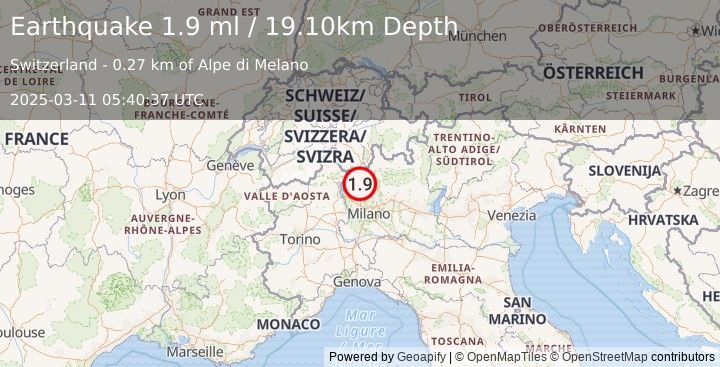 Earthquake SWITZERLAND (1.9 ml) (2025-03-11 05:40:37 UTC)