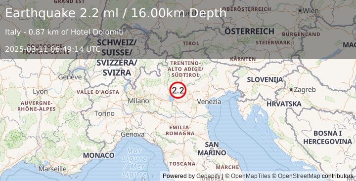 Earthquake NORTHERN ITALY (2.2 ml) (2025-03-11 06:49:14 UTC)