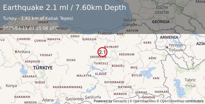 Earthquake EASTERN TURKEY (2.1 ml) (2025-03-11 07:55:06 UTC)