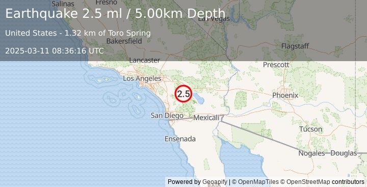 Earthquake SOUTHERN CALIFORNIA (2.5 ml) (2025-03-11 08:36:16 UTC)