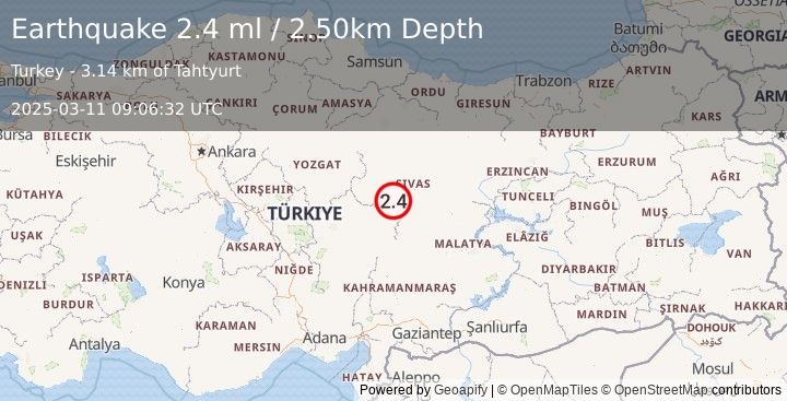 Earthquake CENTRAL TURKEY (2.4 ml) (2025-03-11 09:06:32 UTC)