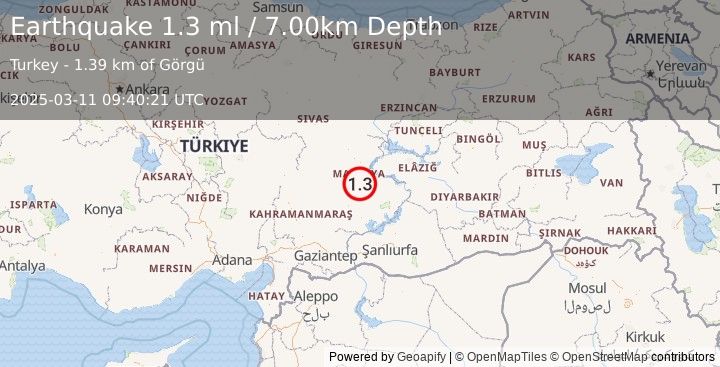 Earthquake EASTERN TURKEY (1.3 ml) (2025-03-11 09:40:21 UTC)