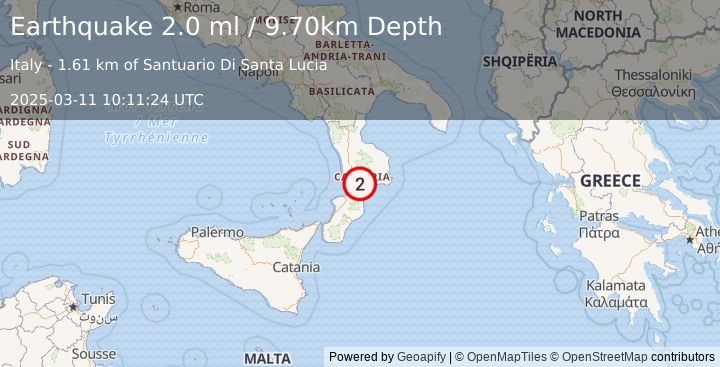 Earthquake SOUTHERN ITALY (2.0 ml) (2025-03-11 10:11:24 UTC)