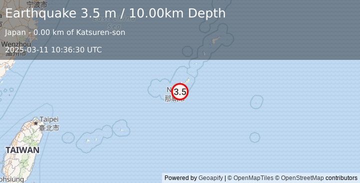 Earthquake RYUKYU ISLANDS, JAPAN (3.5 m) (2025-03-11 10:36:30 UTC)