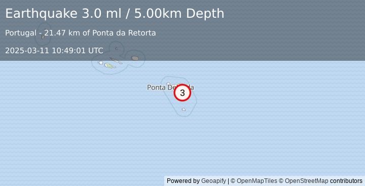 Earthquake AZORES ISLANDS, PORTUGAL (3.0 ml) (2025-03-11 10:49:01 UTC)