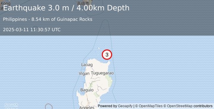 Earthquake LUZON, PHILIPPINES (3.0 m) (2025-03-11 11:30:57 UTC)