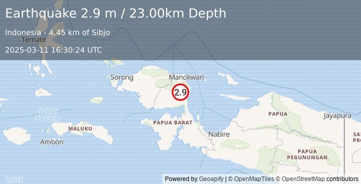 Earthquake PAPUA, INDONESIA (2.9 m) (2025-03-11 16:30:24 UTC)